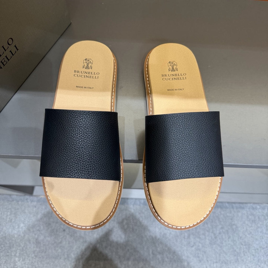 Brunello Cucinelli Men's Wide Strap Slide Sandals