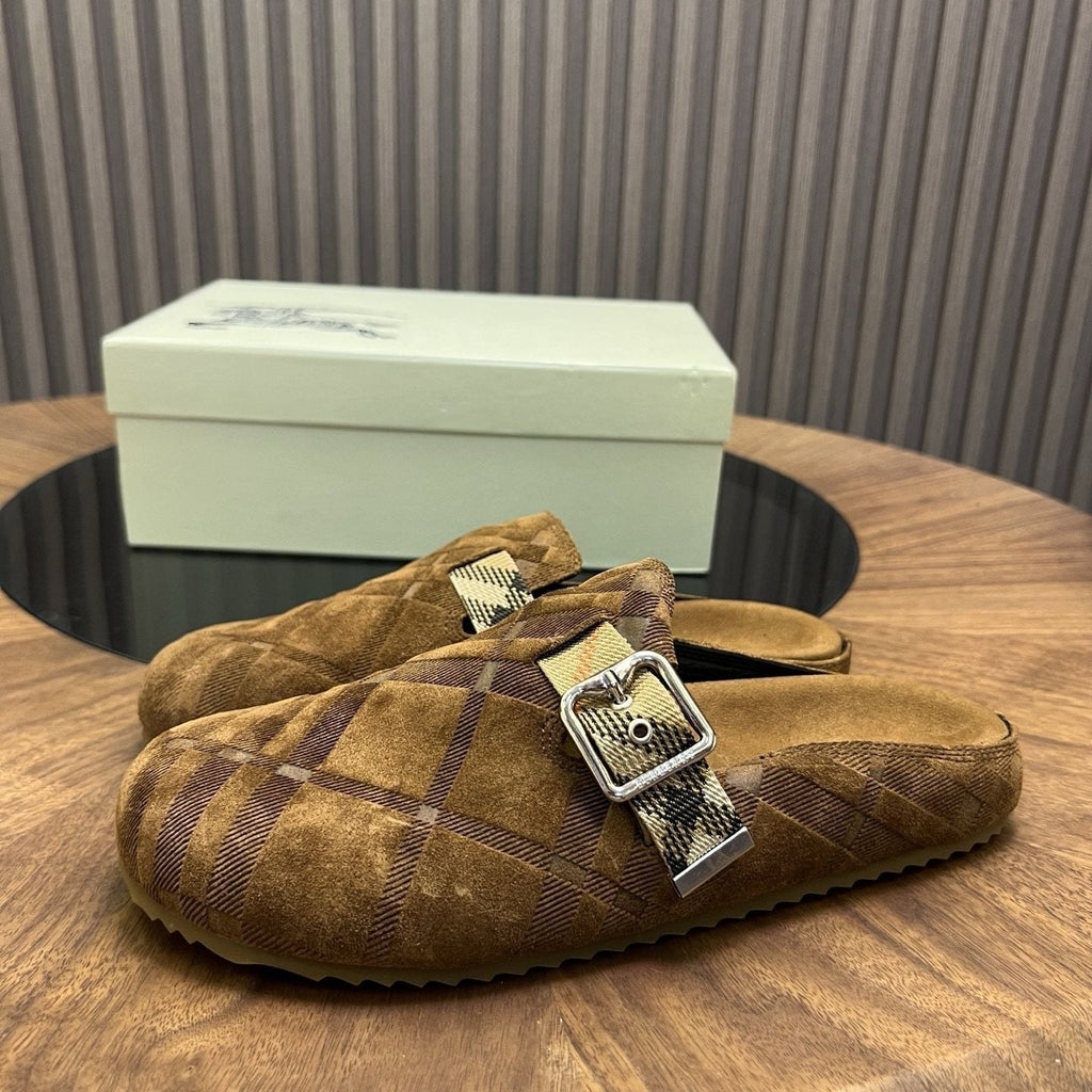 Burberry Men's Plaid Buckle Mule Slippers