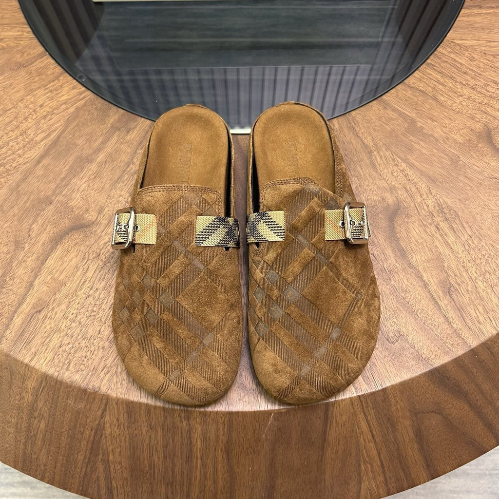 Burberry Men's Plaid Buckle Mule Slippers