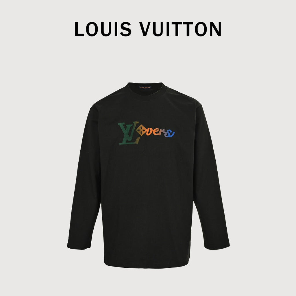 Louis Vuitton 25FW Multicolor Gradient Logo Toothbrush Embroidery Long Sleeve T-Shirt Black