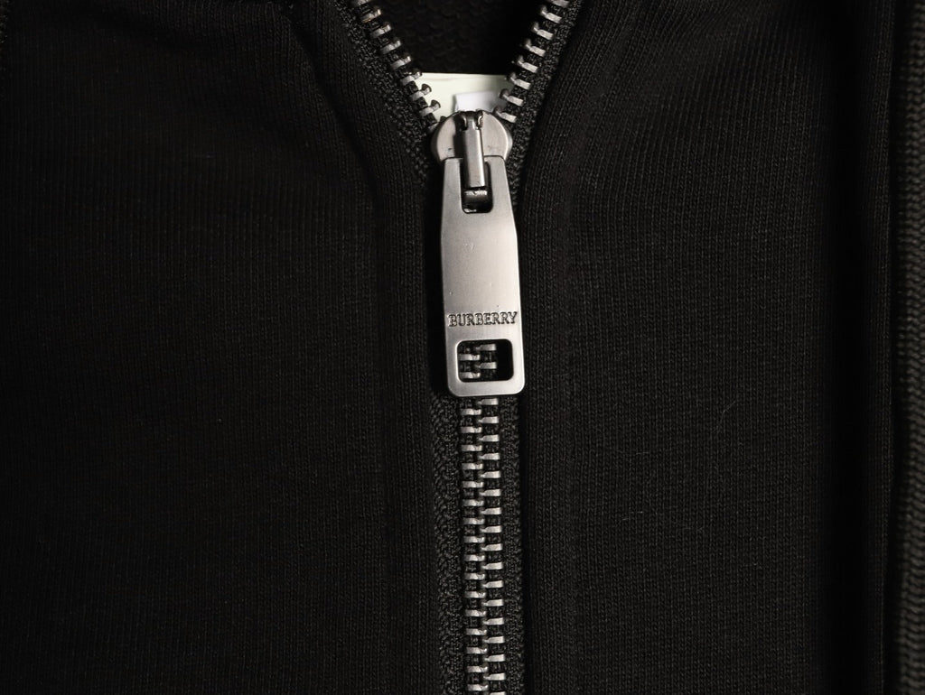 Burberry Equestrian Knight Check-Detail Zip Hoodie - Black