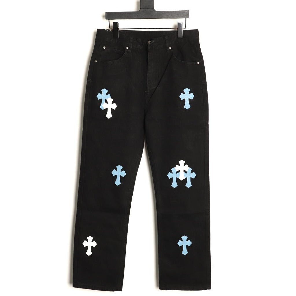 Chrome Hearts Cross-Motif Jeans with Back Lettering - Black/Blue
