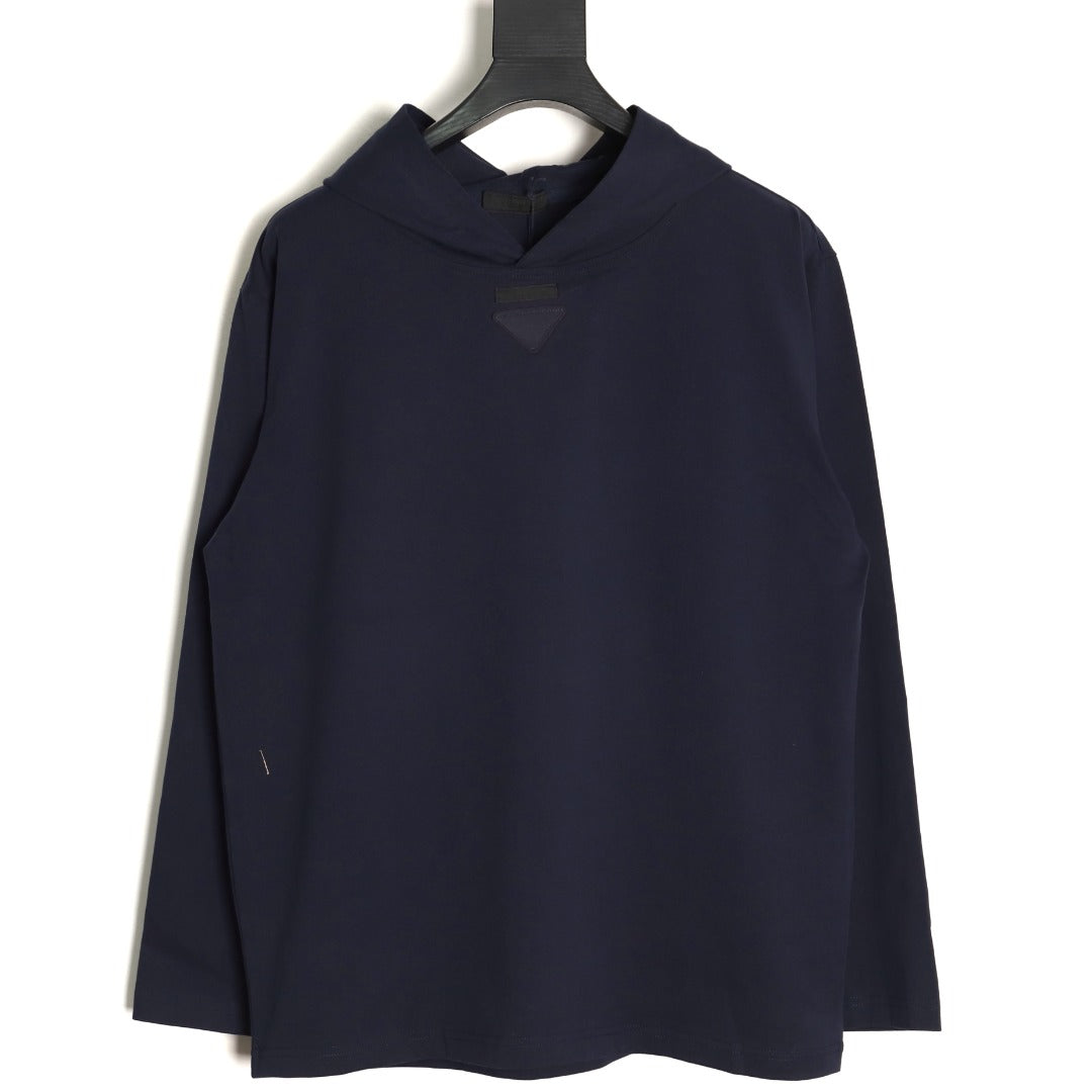 Prada PRD Neck-Label Relaxed Pullover Hoodie - Navy