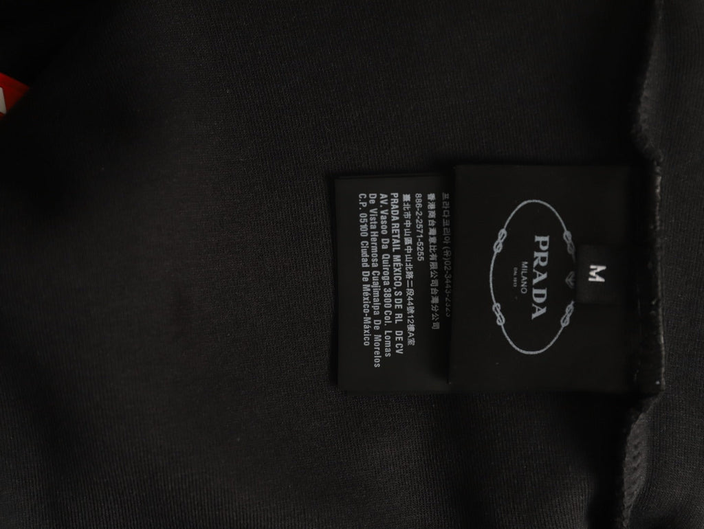 Prada Black Triangle-Detail Crewneck Sweatshirt with Red Silicone Trim